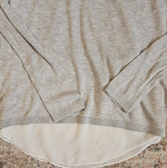 Express Light Gray Long Sleeve Top with white under layer. Open back. Size M - Picture 2 of 7